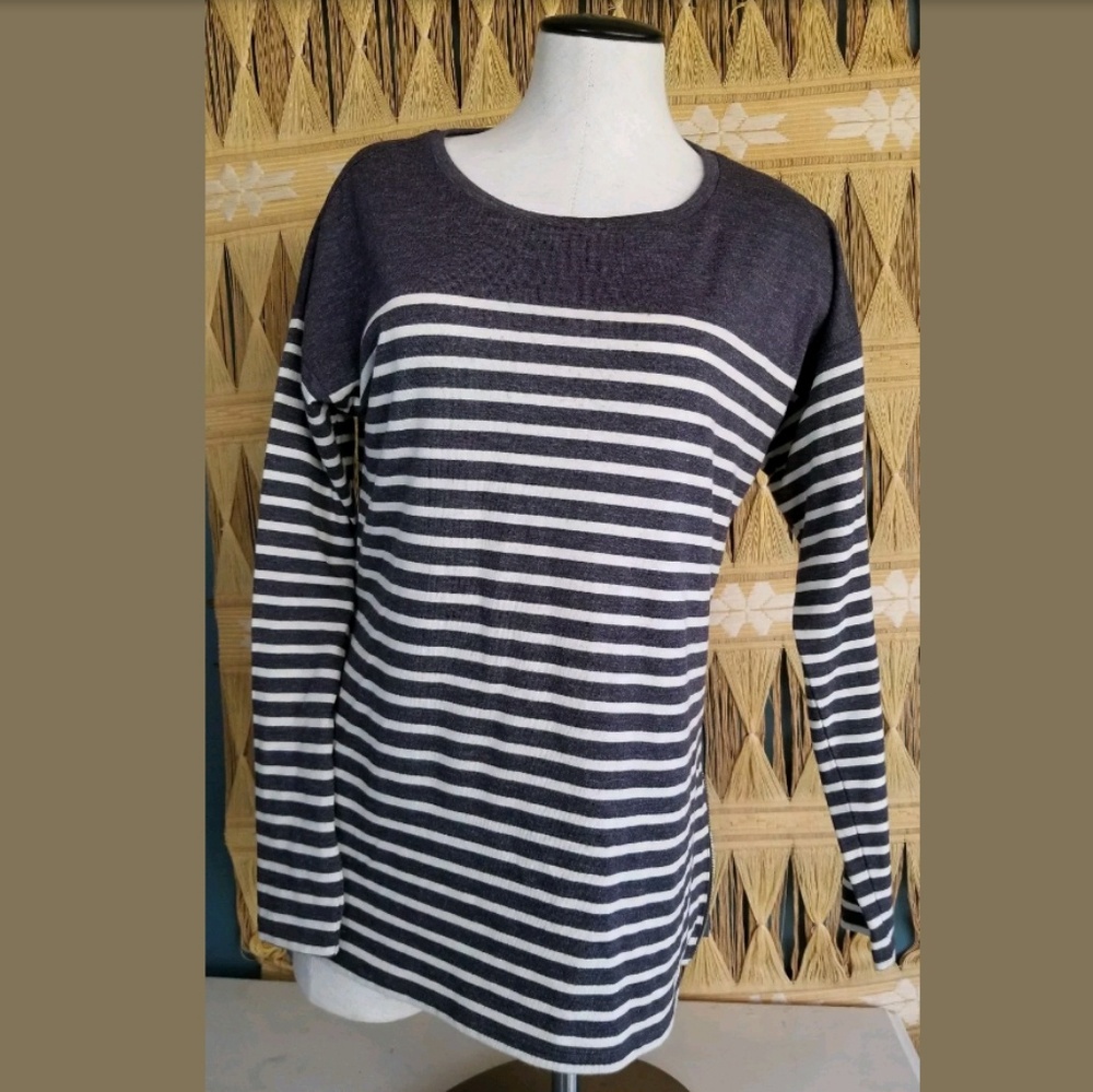 Ann Taylor Striped Knit longsleeve Zippered Sides